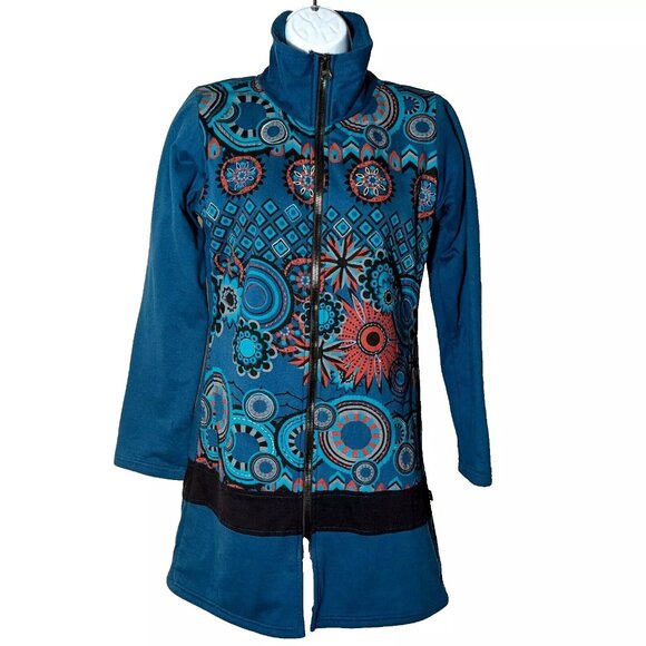 LEOPARDS & ROSES coat jacket Sz S embroidered 100% COTTON ETHICAL MADE in NEPAL - Picture 1 of 14